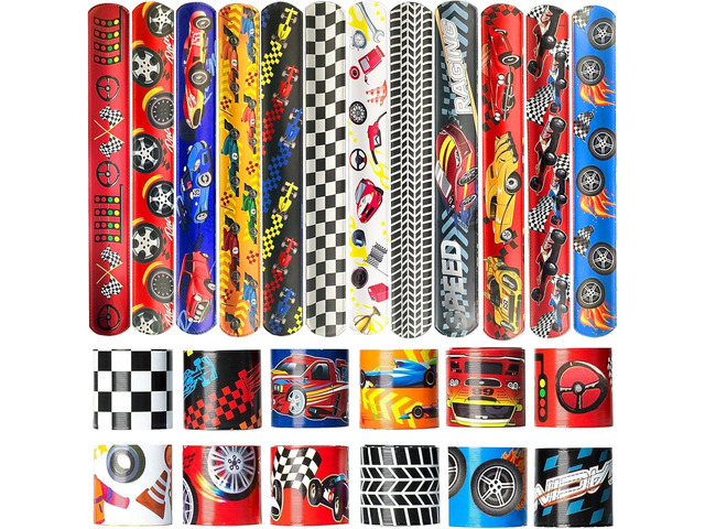 CZWXOXO 24 Pcs Race Car Party Decorations Favors Racing Bracelet Racing Wristbands Bracelet Checkered Slap Bracelets Dirt Bike Task Game...