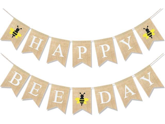 Uniwish Happy Bee Day Burlap Banner Bumblebee Themed Baby Shower Birthday Party Decorations Rustic Gifts for Boys Girls