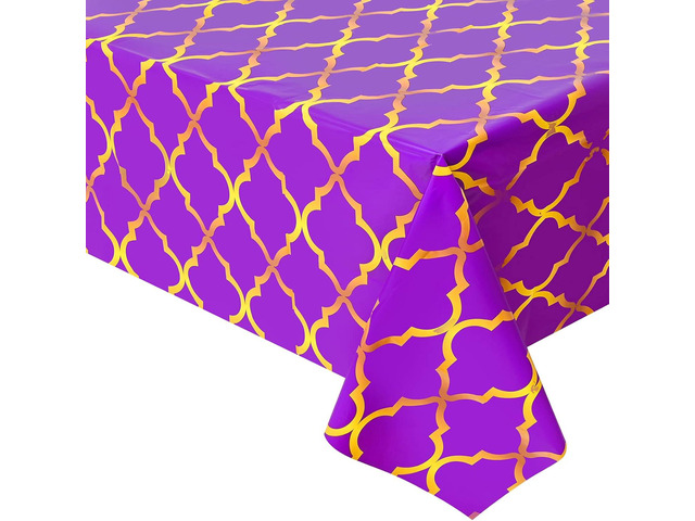 Lecpeting 2 Pcs Arabian Tablecloth Purple Gold Lattice Plastic Table Covers 87 x 51 Inches Arabian Nights Themed Party Decorations for Birthday...