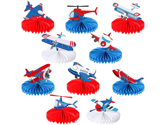 Faccito 10 Pcs Airplane Honeycomb Centerpieces Airplane Party Supplies 3D Aircraft Table Topper Aircraft Centerpieces Decorations Standing Cards...