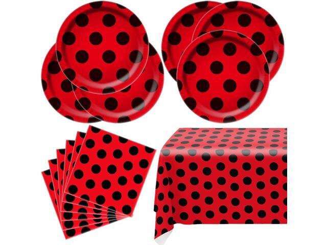 Ladybug Party Tableware Sets,20 Plates and 20 Napkins and Tablecloth87 '' x 52 '',Ladybug Theme Party Decorate Supplies