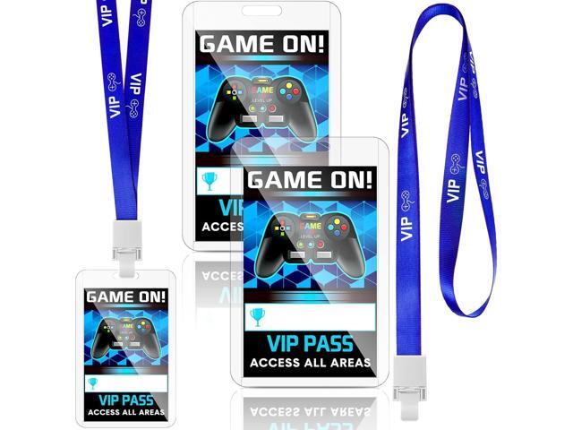 Leinuosen 16 Pieces Blue Video Game VIP Pass Holder Tickets Set Video Game Ticket Holder Gamer Party VIP Pass Lanyards for Birthday Party Supplies.