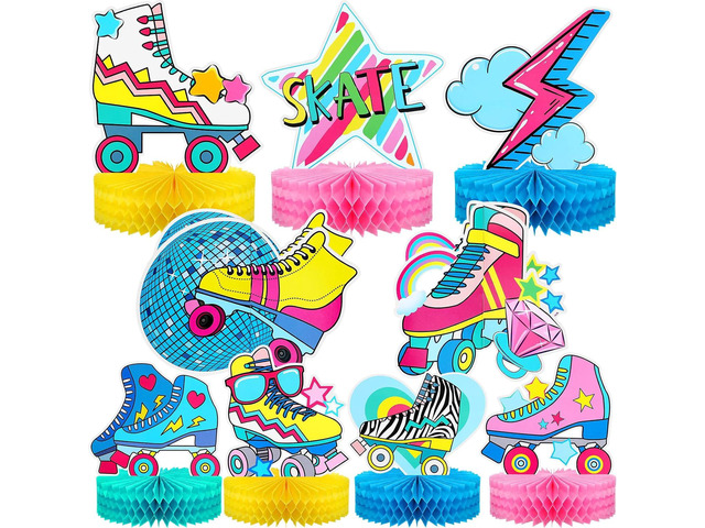 Hotop 9 Pcs 90s Roller Skating Party Decorations Roller Skate Honeycomb Centerpieces Skateboard 80s 90s Party Retro Table Decorations for Skate 3D...
