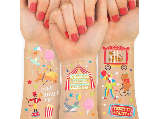 xo, Fetti Circus Party Temporary Tattoos - 42 Gold + Silver Foil Styles Circus Birthday Party Supplies, Carnival Party Favors, Circus Animals...