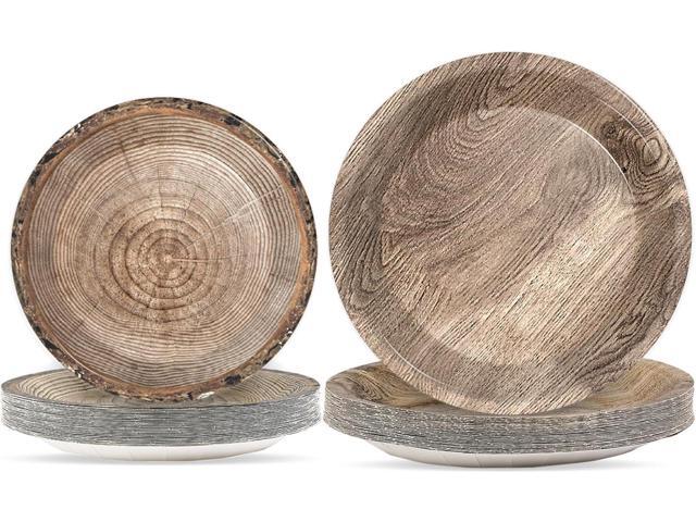 gisgfim 48 Pcs Rustic Wooden Tree Party Plates Supplies Tableware Set Lumberjack Party Decorations Camping Hunting Theme Party Table Supplies.