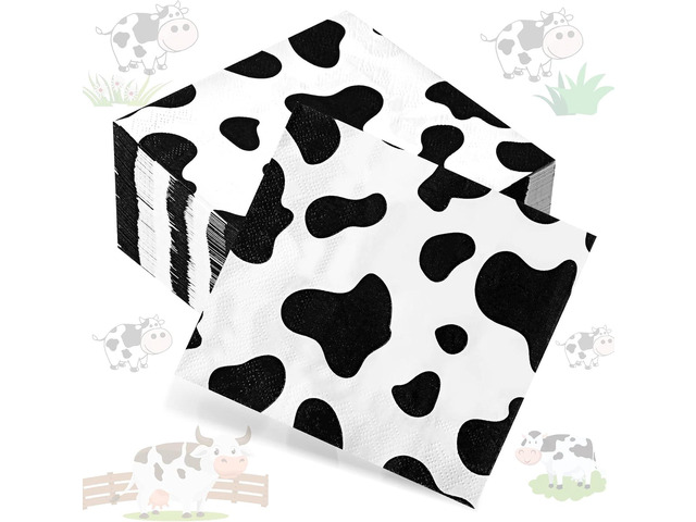 Chengu 100 Pieces Cow Print Napkins 2 Layers Cow Print Party Supplies Farm Animal Napkins for Animal Themed Birthday Party Western, 5 x 5...