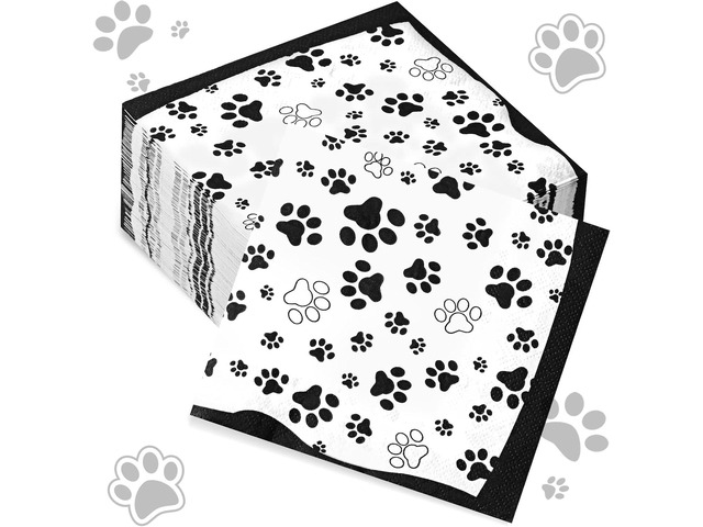CHENGU 100 Pieces Paw Print Napkins 2 Layers Paw Print Party Supplies Farm Animal Party Napkins for Animal Themed Birthday Western Part, 5 x 5...