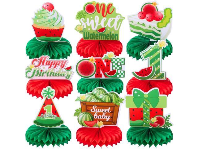9pcs Watermelon First Birthday Honeycomb Centerpieces Sweet One Watermelon Party Table Decorations One in a Melon Tabletop Centerpieces for Baby.