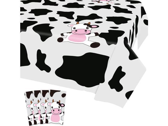 4 Pcs Cow Print Plastic Tablecloth, Farm Animal Themed Parties Tablecovers for Cow Theme Birthday Party Supplies, Black and White