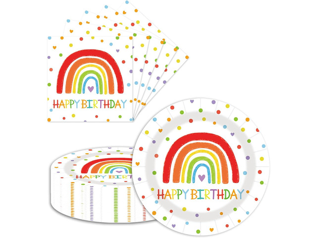40 Pcs Happy Birthday Party Dinner Dessert Plates and Napkins Sets 9' Paper Plates and 6.5' Napkins Party Supplies Tableware Decoration For...