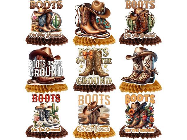 Rakuto Boots on the Ground Decorations, 9PCS Western Cowboy Party Brown Honeycomb Centerpieces Decoration, Boots on the Ground Birthday Table Decor.