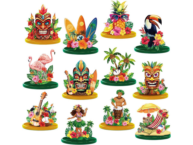 Wesiti 12 Pcs Hawaiian Luau Party Table Decorations Tiki Totem Table Centerpiece Wooden Tropical Aloha Signs Decor for Hawaiian Birthday Wedding...