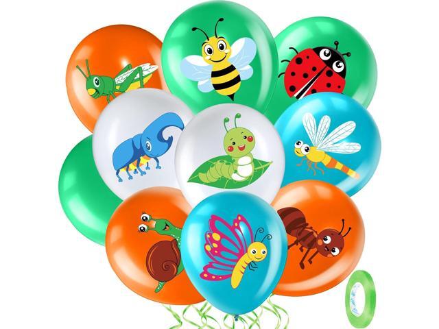 Zomiboo 50 Pack Bug Party Balloons 12 Inch Insect Party Decorations Butterfly Bee Ladybug Latex Balloons with Ribbon for Summer Garden Birthday.