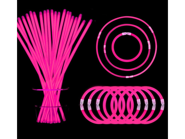 Pink Glow Sticks Light Up Bracelets Necklaces with Connectors 50ct 8' Glowsticks Bulk Neon Party Supplies for Christmas New Year Valentine's Day...