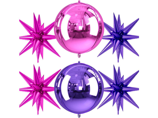 6pcs 22 Inch Hot Pink Purple Star Balloons And 4d Large Foil Balloons, Hot Pink Foil Star Spike Balloon Purple 4d Ball Balloon For Girls Women...