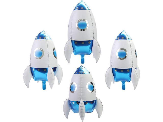 4D Universe Space Rocket Balloons Galaxy Planet Science Fiction Interstellar Aviator Adventure Birthday Decoration, 4 Pack SelfStand Rocket Ship...