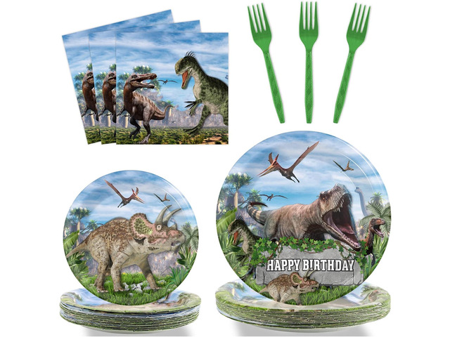 96 Pcs Dinosaur Party Supplies Dinosaur World Tableware Set Dinosaurs Theme Plates Napkins Party Decorations Dino Dinnerware for Boys Kids Birthday...