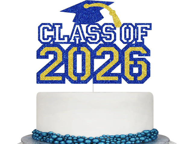Glitter Class of 2026 Cake Topper - Congrats Grad Decorations - 2026 High School/College/University Graduation Party Decoration Supplies, Blue and...