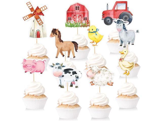 Spakon 40 Pcs Farm Animal Cupcake Toppers Farm Themed Birthday Party Decorations Barnyard for Baby Shower Birthday Party Supplies Picks