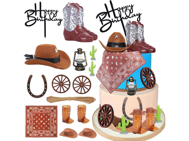BiBo Cowboy Cake Topper Western Cupcake Decorations Mini Cowboy Hat and Boot for Baby Shower First Rodeo Birthday Vaquero Themed Party Favors Supplies