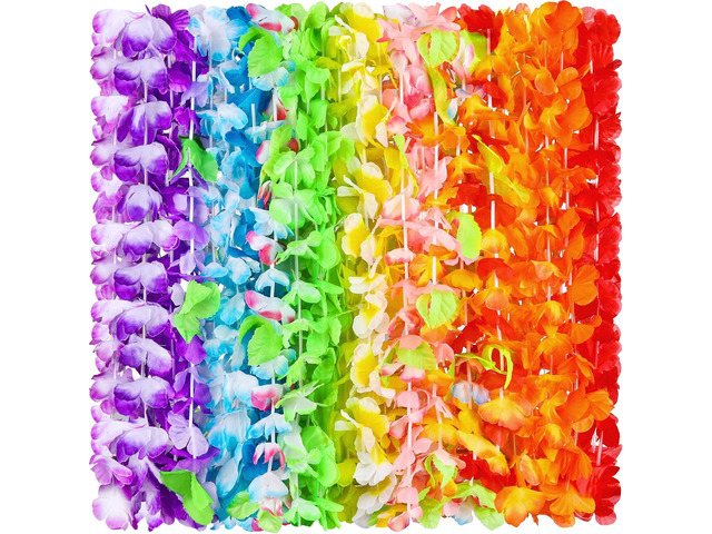 Fovths 360 Pieces Hawaiian Leis Necklace Colorful Tropical Flower Garland Hawaiian Leis Bulk Thickened Hawaiian Flower Wreaths for Hawaiian Themed...