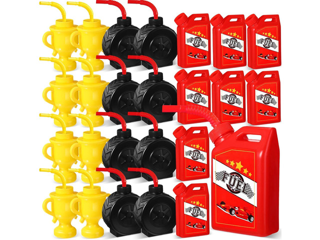 Mifoci 24 Pcs Race Car Cups with Straws Plastic Traffic Tire Shaped Cup Red Race Car Fuel Cups Yellow Trophy Cups Race Car Party Supplies for...