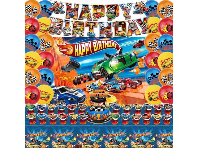 52Pcs Hot Car Birthday Party Decorations, Birthday Party Supplies for Hot Car Includes Banner, Backdrop, 24 Balloons, Cake Topper, 24 Cupcake.