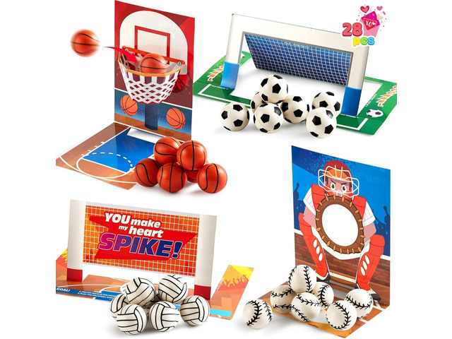 JOYIN 36 Pcs Valentines Day Soccer Football Volleyball Basketball with Sports Game Cards for Kids Valentine's Classroom Exchange Prizes, Valentines...