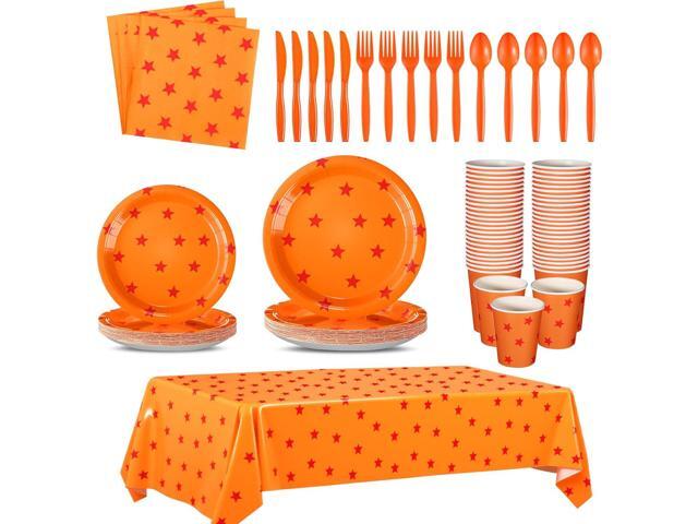 Oudain 170 Pcs Anime Tableware Set Anime Theme Party Supplies 24 Sets Yellow and Red Stars Print Disposable Plates Napkin Cup Fork Knife Spoon.
