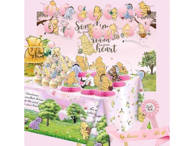 Pink Classic Winnie Baby Shower Decorations Kit, All-in-1 Vintage Winnie Party Supplies Decorations, Classic The Pooh Backdrop Cake Topper, Winnie.