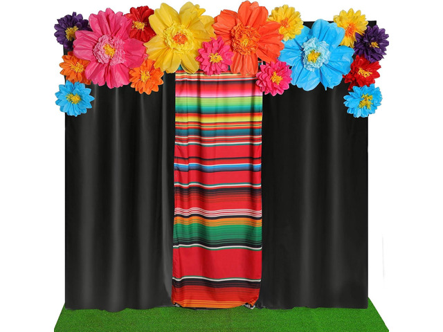 Tingjoo 19 Pcs Mexican Fiesta Decorations Set Mexican Paper Flowers Polyester Backdrop Curtains Backdrop Fiesta Party Decorations Supplies Set for...