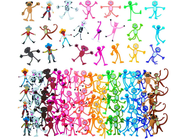 Fun Express Mega Bendable Toy Bulk Assortment 100 Pieces - Party Favors for Kids 4-8 & 8-12 Classroom Prizes, Treasure Box Toys, Goodie Bag...