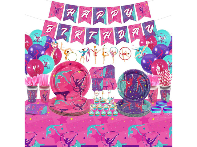 Gymnastics Birthday Party Supplies - Gymnastics Birthday Party Decorations for Your Little Dance Gymnasts Including Happy Birthday Banner,...