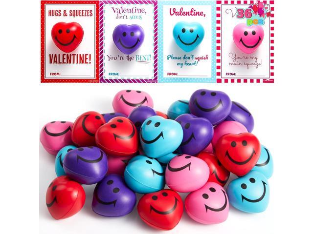JOYIN 36 Packs Heart Shape Stress Ball with Cards Stress Relief Toy for Valentine Party Favors, Classroom Prize Supplies, Valentines Greeting.
