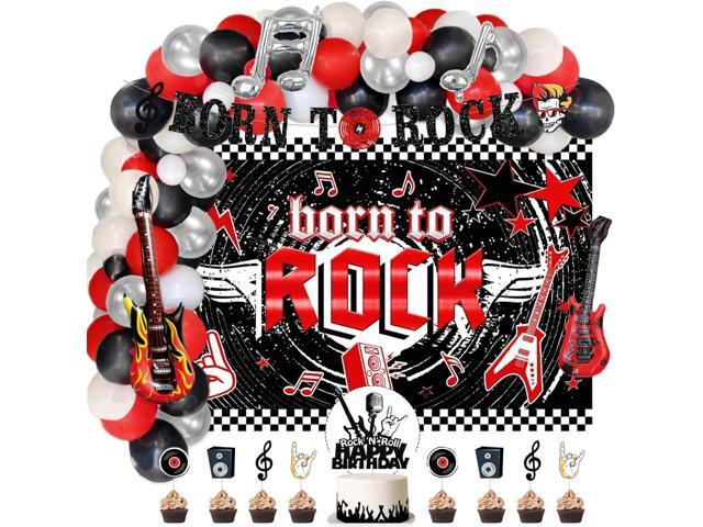 95 PCs Rock and Roll Party Decorations, Hombae Rock Music Themed Birthday Party Supplies Born to Rock Backdrop Balloon Garland Glitter Banner Cake.