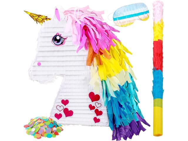 Unicorn Rainbow Piñata for Girls Birthday Party Supplies Small Piñata Set Includes Mask Bat and Confetti Bag for Kids Unicorn Theme Birthday Game.