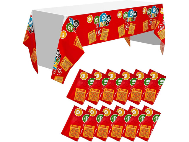 VitalCozy 12 Pcs 54'x108' Bingo Decorations Party Table Covers Large Bingo Disposable Tablecloth Casino Theme Party Supplies for Cards Parties...