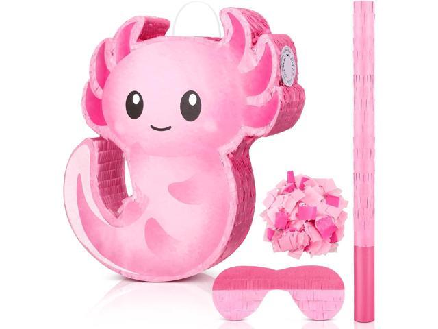 Pink Axolotl Piñata for Birthday Christmas Party Pink Piñata with Stick Blindfold Confetti for Christmas Adults Gift Party Decoration, Axolotl.