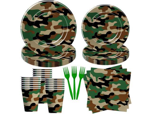 Camouflage Plates And Napkins Party Supplies - Camo Camouflage Themed Party Decorations Tableware, Plate, Cup, Napkin, Fork, Hunting Army Military.