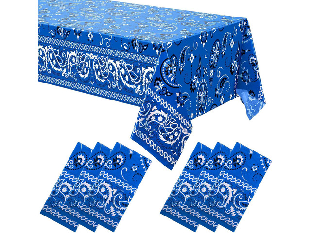 Oudain 6 Pcs Bandana Party Tablecloths,54 x 108 Inch Plastic Western Party Tablecloth, Bandana Paisley Table Cover, Rodeo Table Cloth for Western...