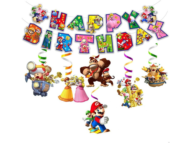 13 Packs Mario party supplies,12pcs Mario Hanging Swirls and 1 Happy Birthday Banner for Mario party decoration