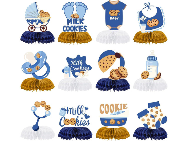 Milk Cookies Baby Shower - 12 Pcs Cookies Sweet Honeycomb Centerpieces Bule Milk and Cookies Baby Shower Decorations Supplies Photo Booth Props for...