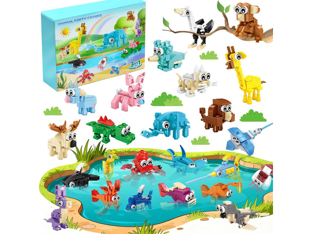 DMIGHT 24 Packs Animal Party Favors for Kids, Mini Animal Building Block Toy Set for Goodie Bag Fillers Classroom Prizes Easter Birthday Children's...