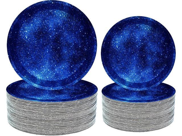 50Pcs Starry Galaxy Party Supplies Galaxy Paper Plates Set 9' Space Plates 7' Star Dessert Plates for Outer Space Theme Baby Shower Boys Girls.