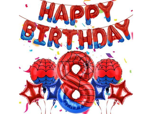 Spider Themed Happy Birthday Banner Party Decorations Set Including 40 Inch Number 8 Foil Balloons, Themed Party Essentials, Colorful Superhero...