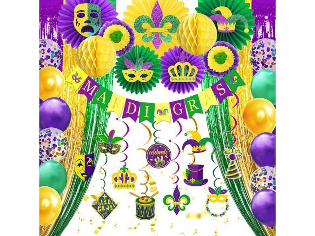 Mardi Gras Decorations Party Supplies, Mardi Gras Banner Hanging Swirls Foil Curtain for New Orleans Mardi Gras Carnival Birthday Masquerade...
