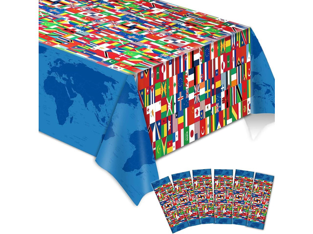6 Pieces International Flag Tablecover World Flag Party Tablecloth Decorations Disposable Plastic Table Cover Birthday Party Decor Supplies Favors...