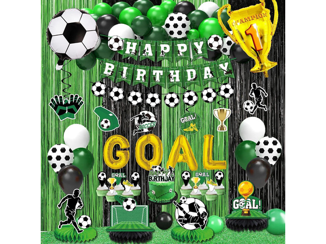 Soccer birthday Party Decorations, Soccer Birthday Party Supplies Kit, Include Sport Themed Birthday banner, Foil Fringe,Hanging Swirls, Soccer...