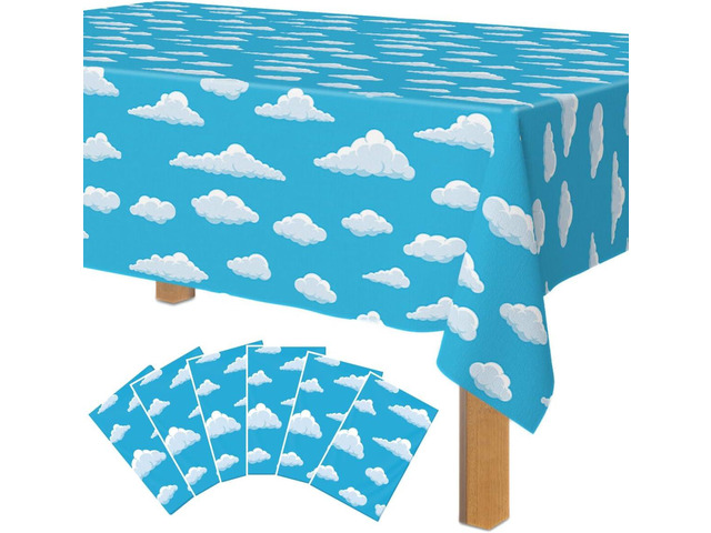 ArtCreativity Cloud Tablecloth - 6 Pack - 54 x 108 Cloud Table Cover - Birthday Party Tablecloth Set Disposable Tablecloths for Toy Story Party Decor