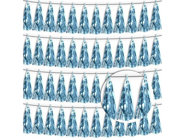 4P Light Blue Tassel Banner Garland Metallic Foil Fringe Banner Tinsel Tassels Streamer Banner Backdrop for Parade Floats, 2025 Graduation...